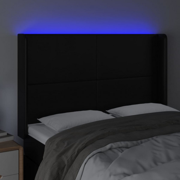 Cabeceira cama c/ LED couro artificial 147x16x118/128 cm preto M 4