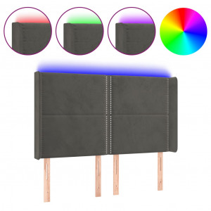 Cabecero con LED de terciopelo gris oscuro 147x16x118/128 cm H