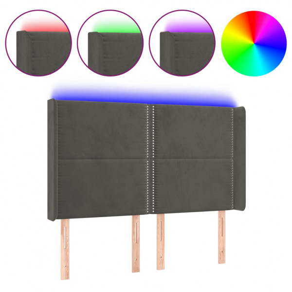 Cabeceira de cama c/ LED veludo 147x16x118/128 cm cinza-escuro M 2