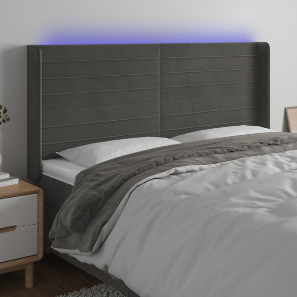 Cabecero con LED de terciopelo gris oscuro 163x16x118/128 cm D