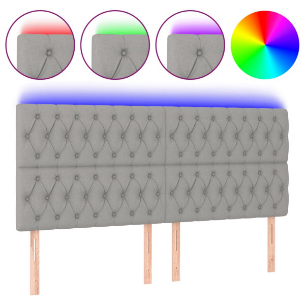 Cabecero con luces LED tela gris claro 200x7x118/128 cm M 2