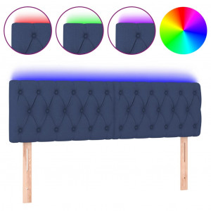 Cabecero con LED de tela azul 144x7x78/88 cm H
