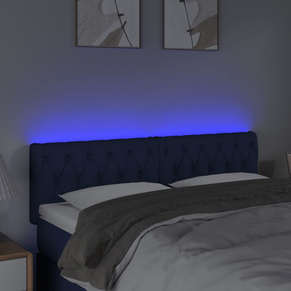 Cabeceira de cama c/ luzes LED tecido 160x7x78/88 cm azul M 3