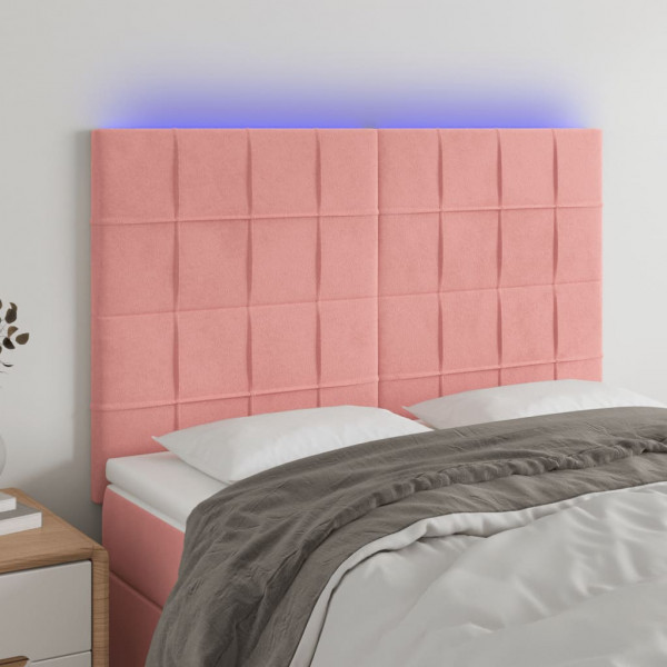 Cabecero con luces LED terciopelo rosa 144x5x118/128 cm D
