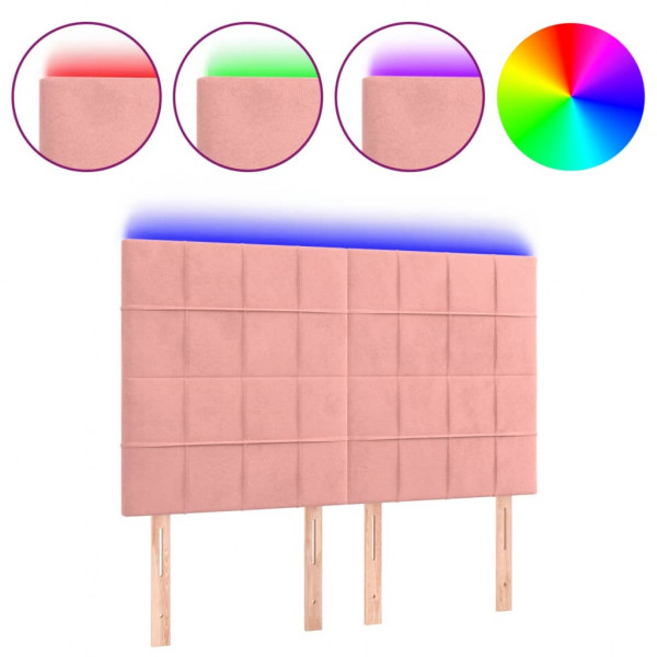 Cabecero con luces LED terciopelo rosa 144x5x118/128 cm M 2