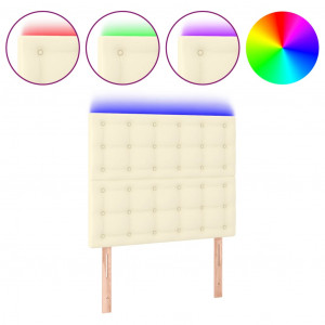 Cabecero con luces LED cuero sintético crema 90x5x118/128 cm H