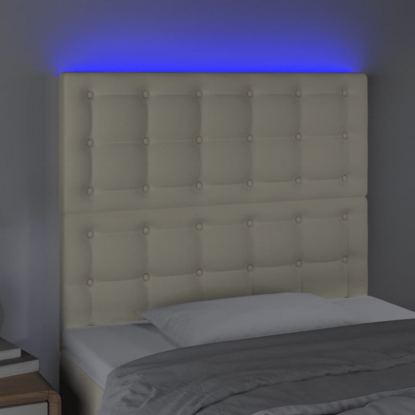 Cabeceira de cama c/ LED 90x5x118/128cm couro artificial crème M 3