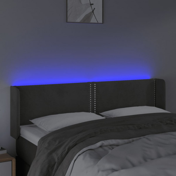Cabeceira cama c/ luzes LED veludo 147x16x78/88cm cinza-escuro M 4