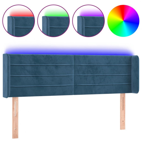 Cabecero con LED de terciopelo azul oscuro 147x16x78/88 cm M 2