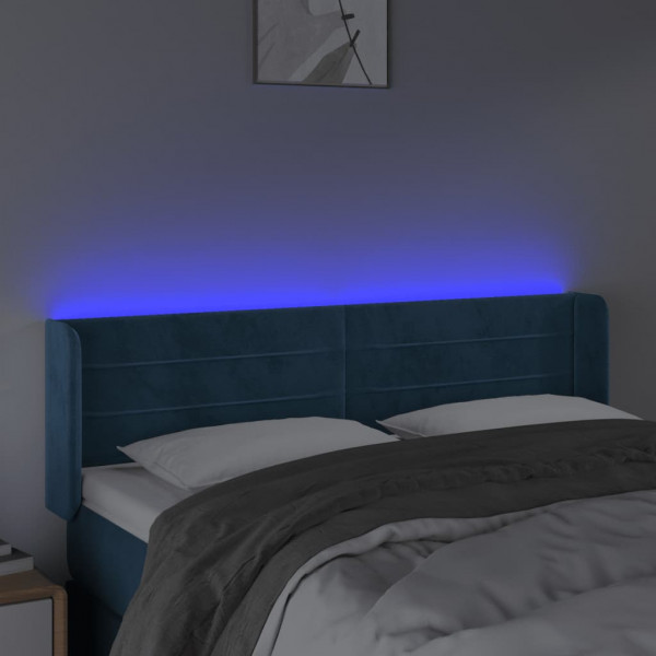 Cabeceira cama c/ luzes LED veludo 147x16x78/88 cm azul-escuro M 4
