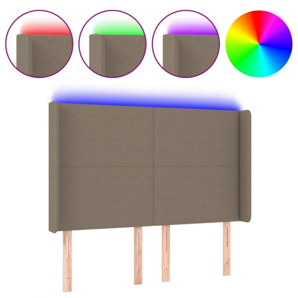 Cabecero con LED de tela gris taupe 147x16x118/128 cm M 2