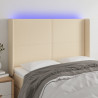 Cabecero con LED de tela color crema 147x16x118/128 cm 1