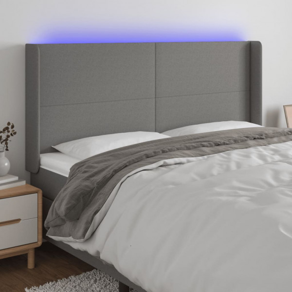 Cabecero con LED de tela gris oscuro 163x16x118/128 cm D