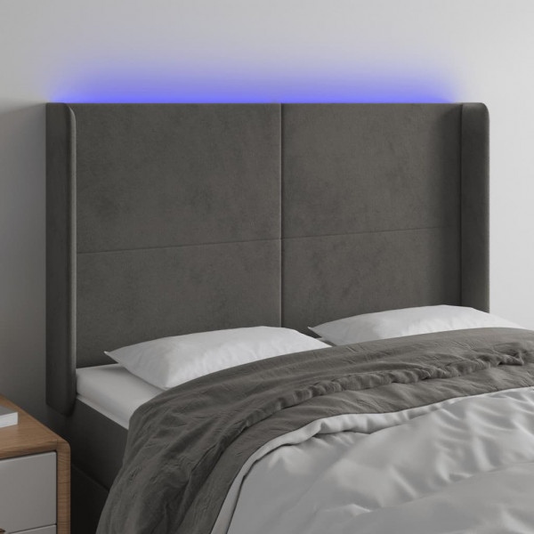 Cabecero con LED de terciopelo gris oscuro 147x16x118/128 cm D