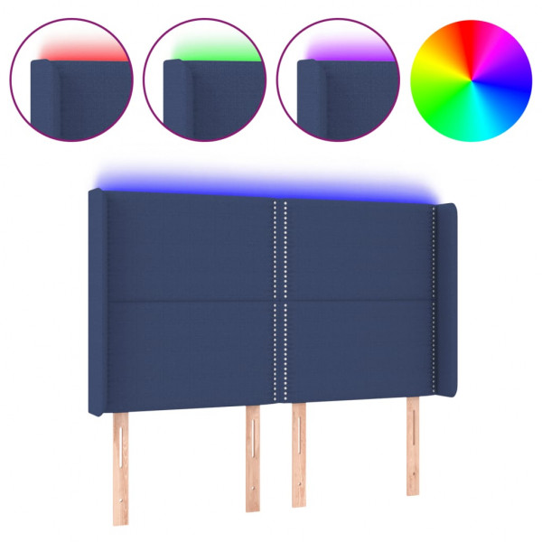Cabecero con LED de tela azul 147x16x118/128 cm M 2