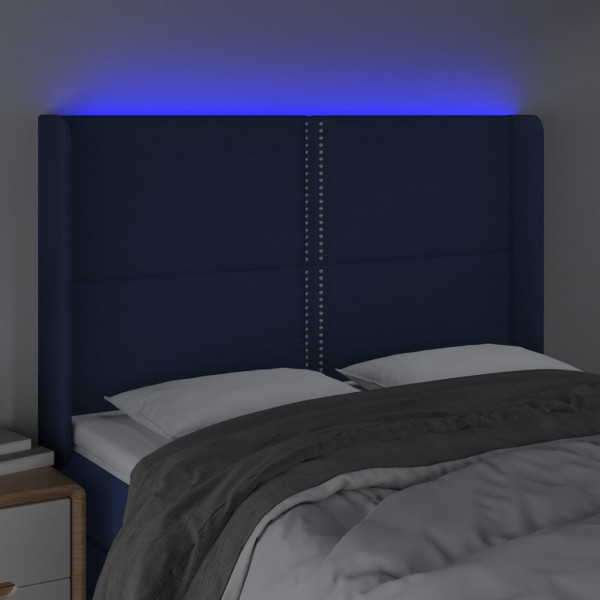 Cabeceira de cama c/ luzes LED tecido 147x16x118/128 cm azul M 4