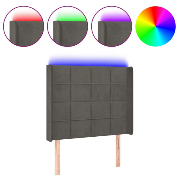 Cabecero con LED de terciopelo gris oscuro 83x16x118/128 cm M 2