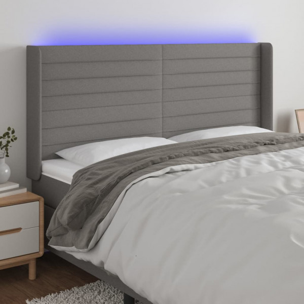 Cabecero con LED de tela gris oscuro 203x16x118/128 cm D
