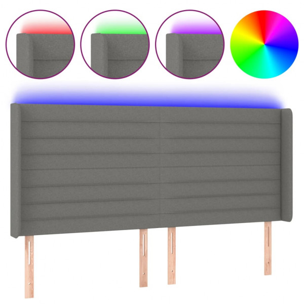Cabecero con LED de tela gris oscuro 203x16x118/128 cm M 2