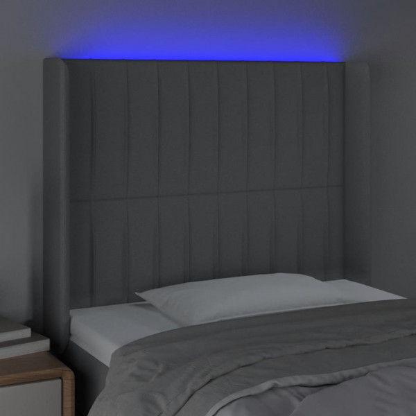 Cabeceira cama c/ luzes LED tecido 103x16x118/128cm cinza-claro M 4