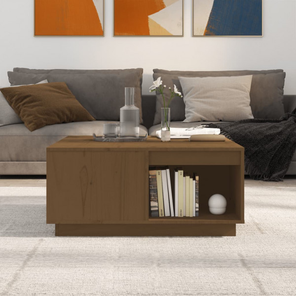 Mesa de centro madera maciza de pino marrón miel 80x81x36.5 cm M 3