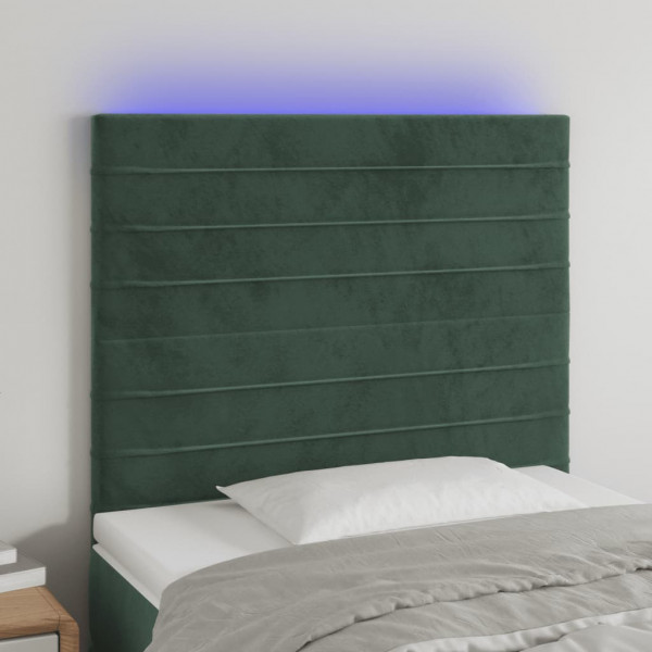 Cabecero con luces LED terciopelo verde oscuro 100x5x118/128 cm D