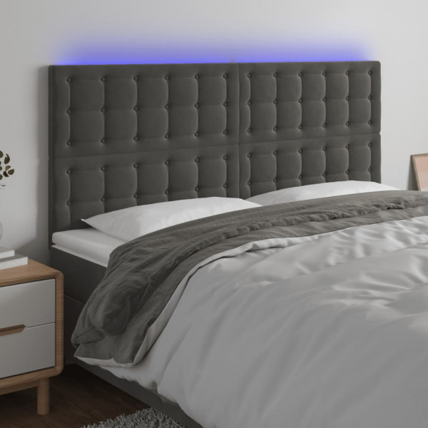 Cabecero con luces LED terciopelo gris oscuro 160x5x118/128 cm D