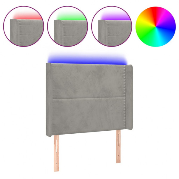 Cabecero con LED de terciopelo gris claro 103x16x118/128 cm M 2