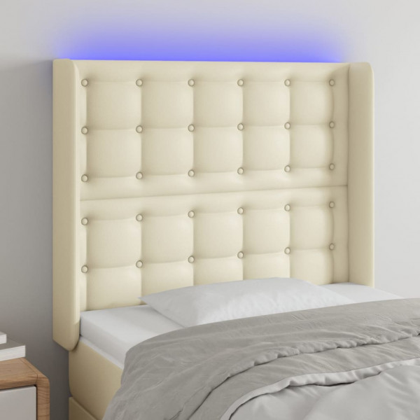 Cabecero con LED cuero sintético color crema 83x16x118/128 cm D