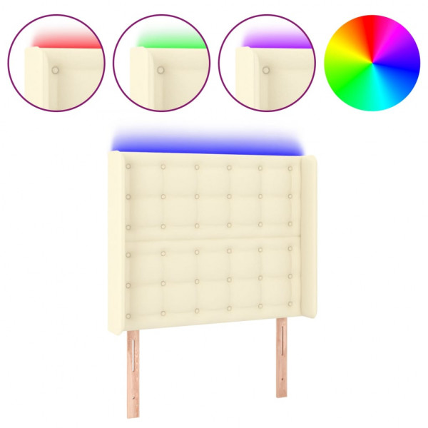 Cabeceira de cama c/ LED 83x16x118/128cm couro artificial crème M 2