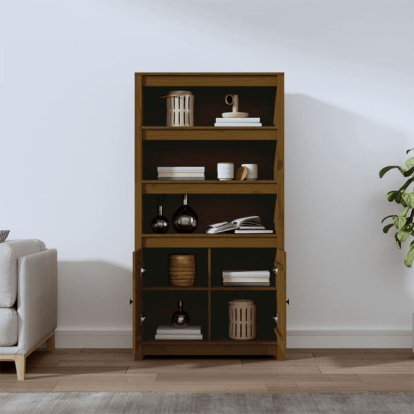 Aparador alto madera maciza de pino marrón miel 80x35x154 cm M 3