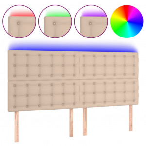 Cabecero luces LED cuero sintético capuchino 200x5x118/128cm H