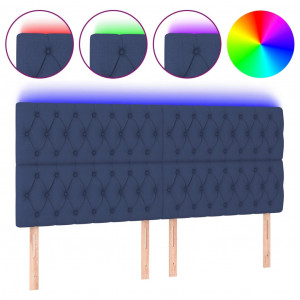 Cabecero con luces LED tela azul 200x7x118/128 cm H