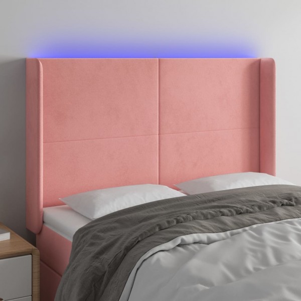 Cabecero con LED de terciopelo rosa 147x16x118/128 cm D