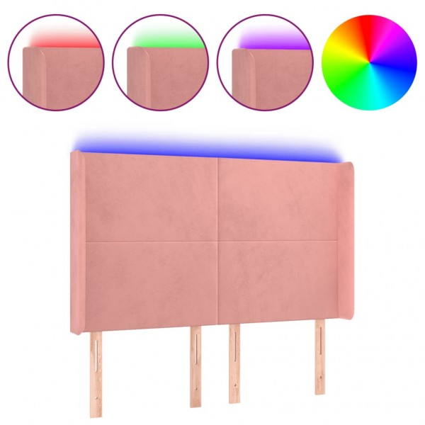 Cabeceira de cama c/ luzes LED veludo 147x16x118/128 cm rosa M 2