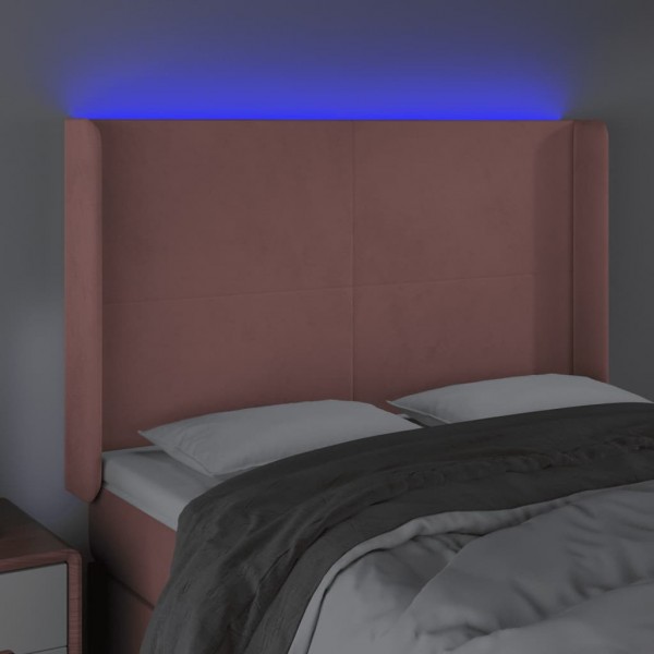 Cabeceira de cama c/ luzes LED veludo 147x16x118/128 cm rosa M 4