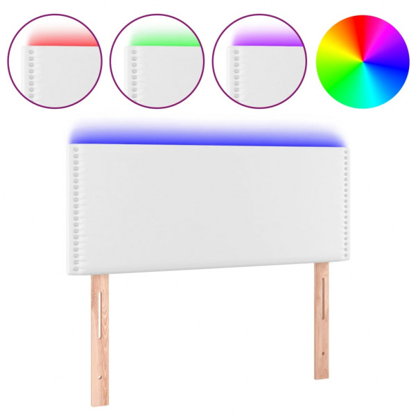 Cabeceira de cama c/ LED couro artificial 80x5x78/88 cm branco M 2