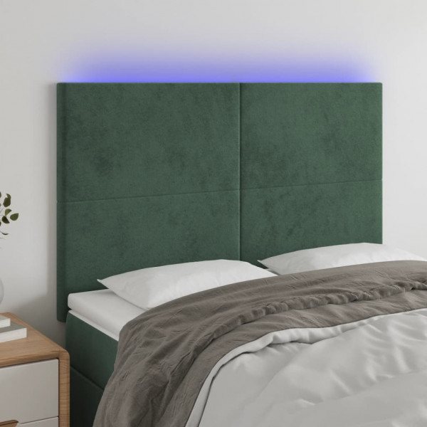 Cabecero con luces LED terciopelo verde oscuro 144x5x118/128 cm D