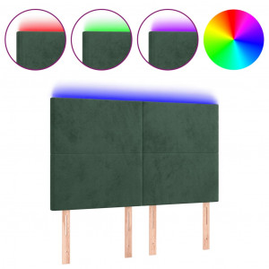 Cabecero con luces LED terciopelo verde oscuro 144x5x118/128 cm H