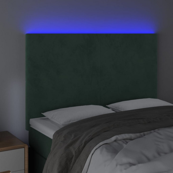 Cabeceira de cama c/ LED veludo 144x5x118/128 cm verde-escuro M 3