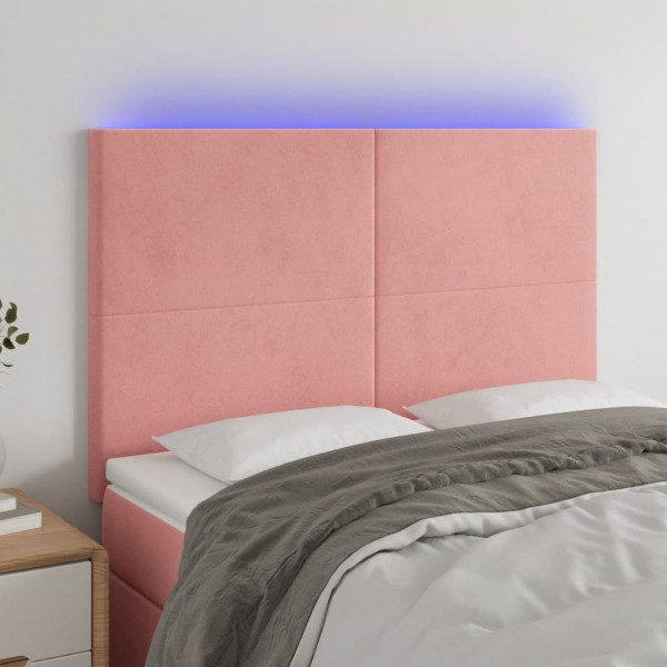Cabecero con luces LED terciopelo rosa 144x5x118/128 cm D