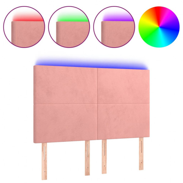 Cabeceira de cama c/ luzes LED veludo 144x5x118/128 cm rosa M 2