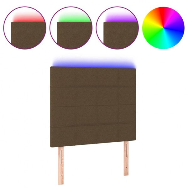 Cabeceira de cama c/ luzes LED tecido 90x5x118/128 cm castanho M 2