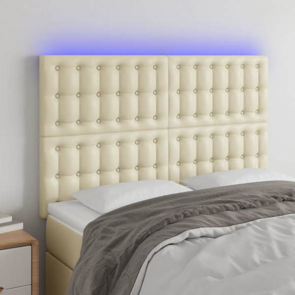 Cabecero con luces LED cuero sintético crema 144x5x118/128 cm D