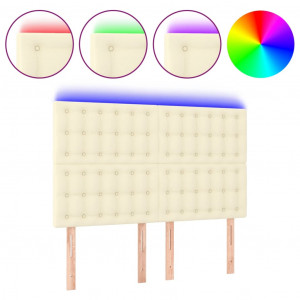 Cabecero con luces LED cuero sintético crema 144x5x118/128 cm H