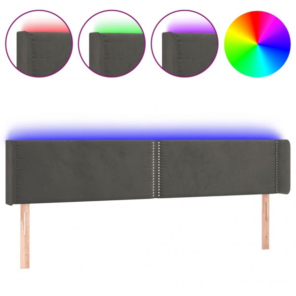 Cabeceira cama c/ luzes LED veludo 163x16x78/88cm cinza-escuro M 2