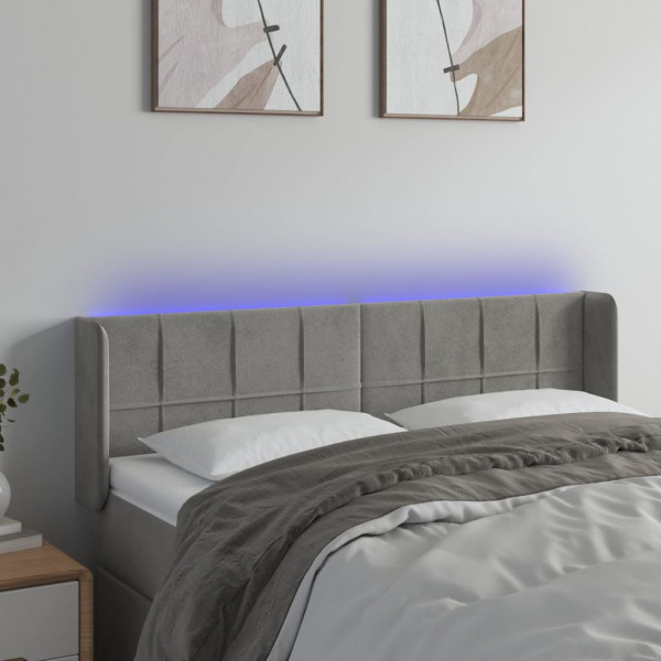 Cabecero con LED de terciopelo gris claro 147x16x78/88 cm D