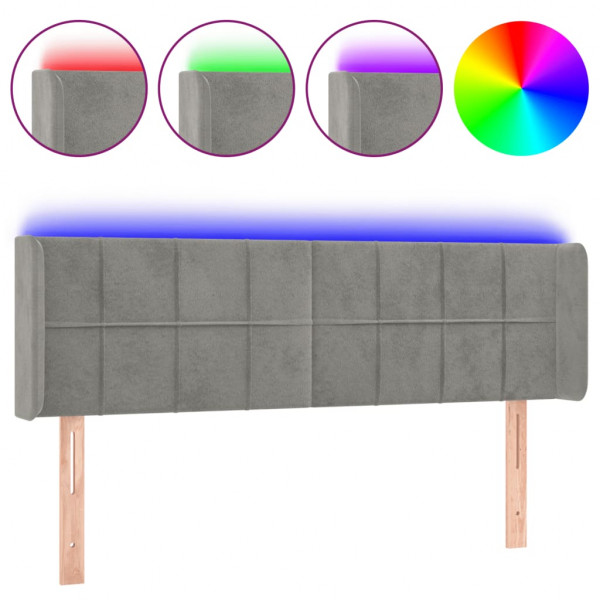 Cabecero con LED de terciopelo gris claro 147x16x78/88 cm M 2