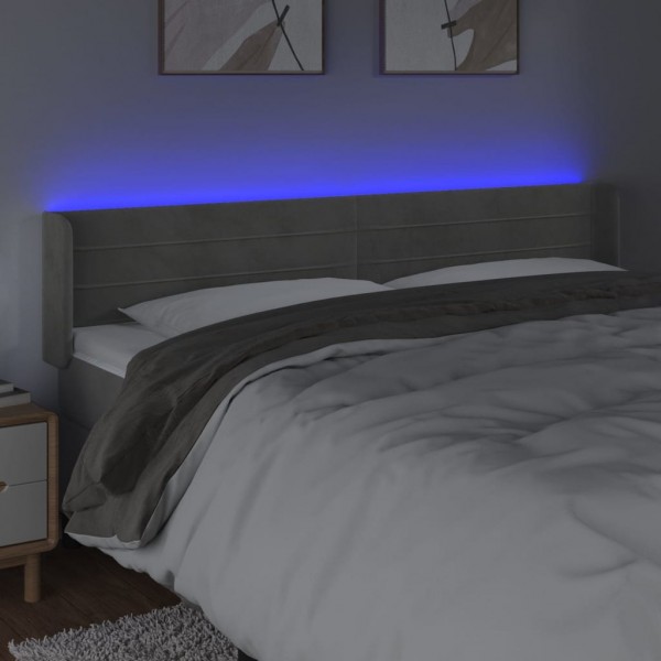 Cabeceira cama c/ luzes LED veludo 163x16x78/88 cm cinza-claro M 4