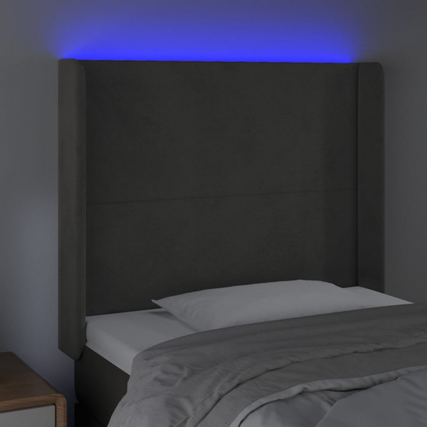 Cabeceira cama c/ luzes LED veludo 83x16x118/128cm cinza-escuro M 4